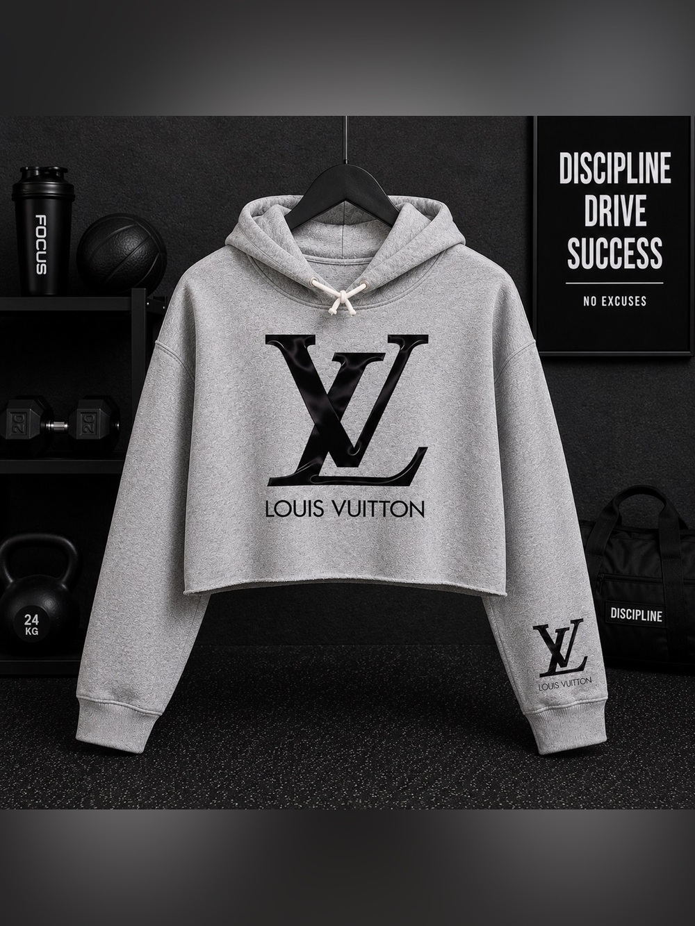Light Gray Cropped Logo Hoodie